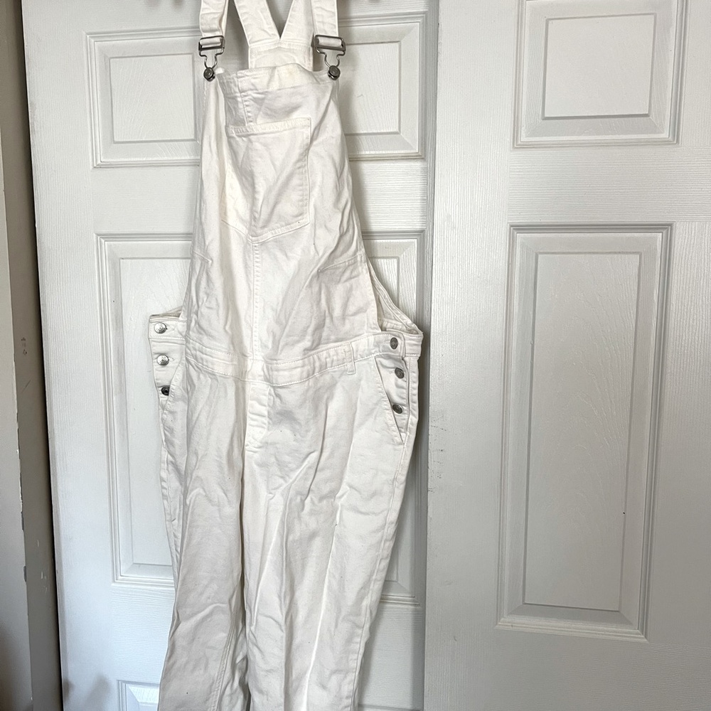 White Gap maternity overalls
